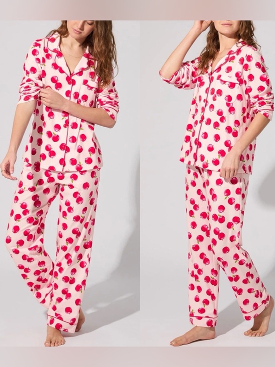 BedHead Pajamas PJ’s An Apple A Day Long Sleeve Classic Stretch Jersey PJ Set - Picture 3 of 16